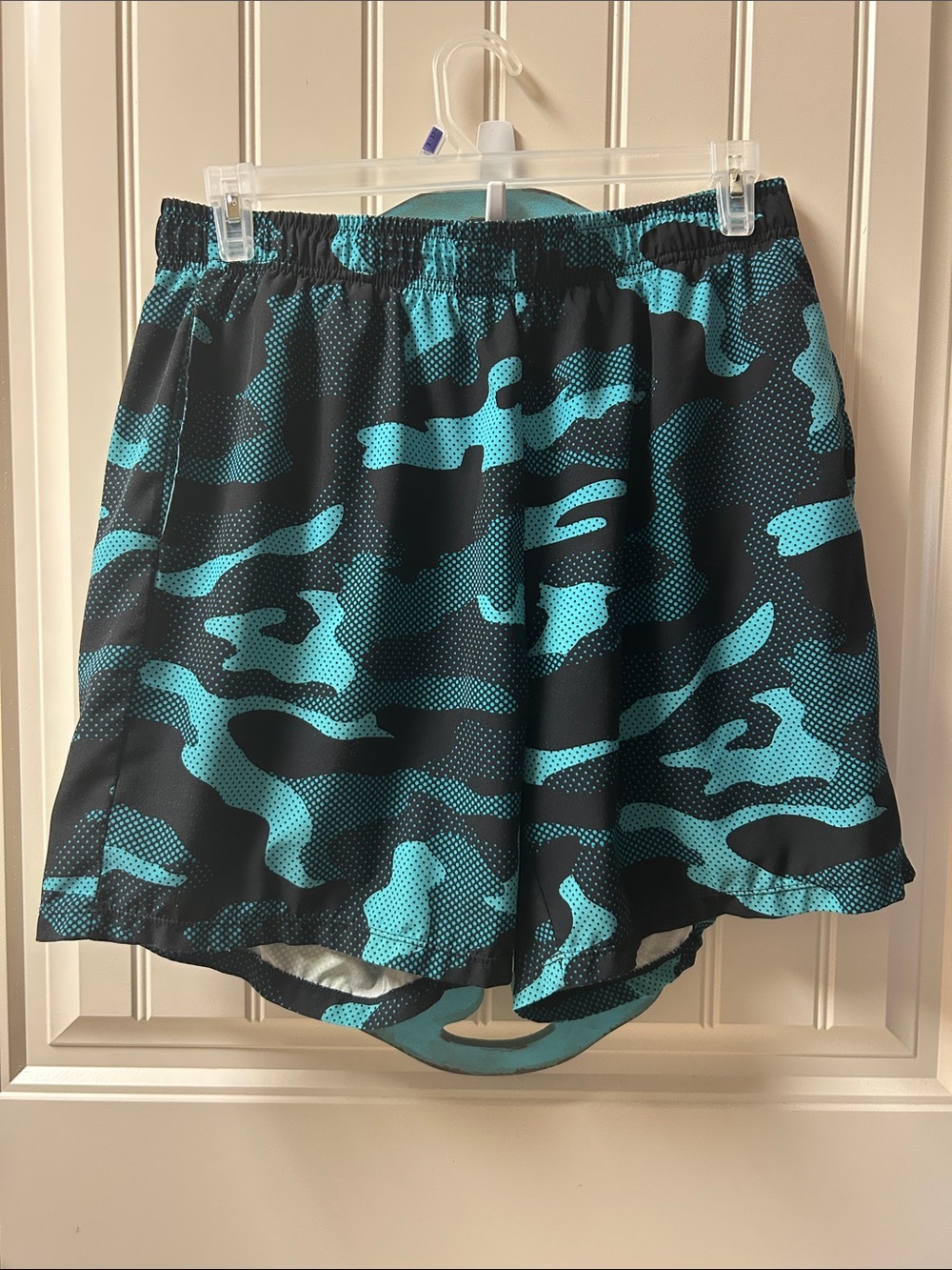 SHEIN Black and Teal Camo Athletic Shorts